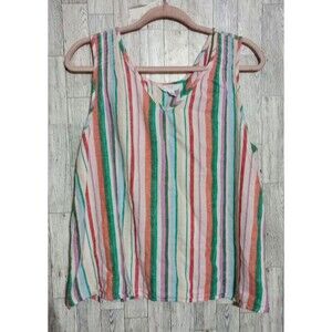 Time‎ And Tru Linen Blend Tank Relaxed Fit Core Striped Boho Top XL 16-18